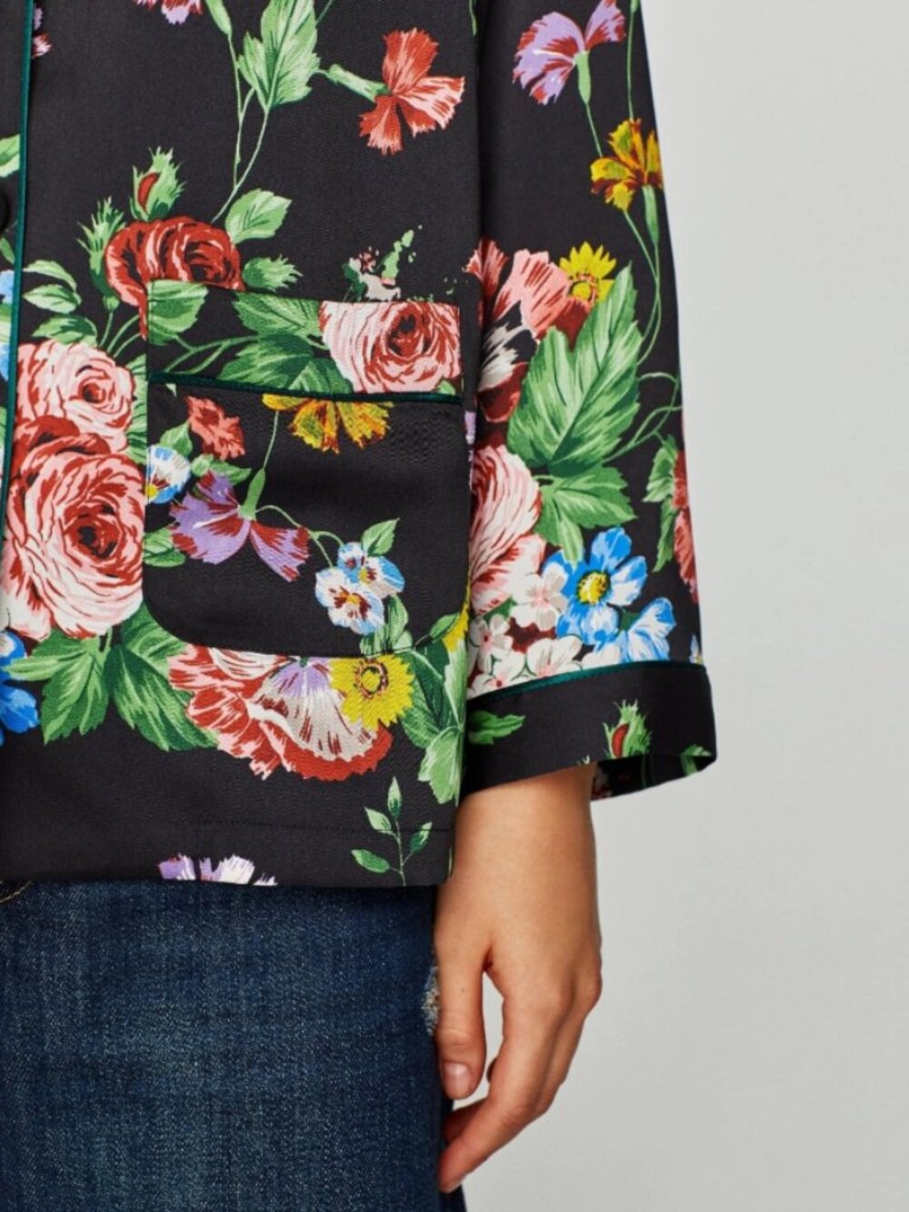 Zara Black Bloom Satin Button Up Blouse Size Medium - Picture 11 of 14